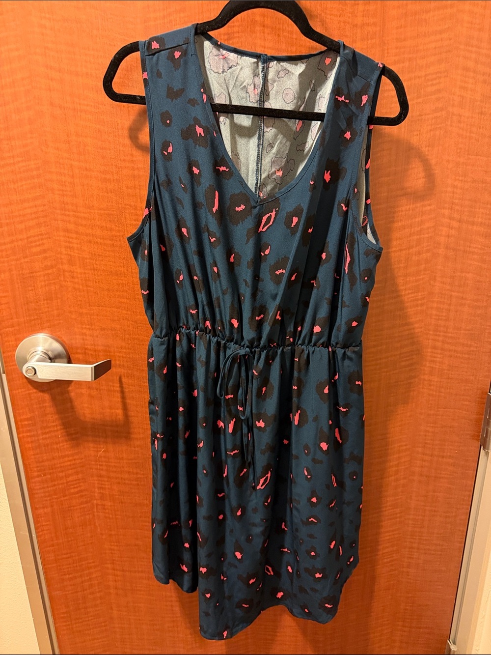 SHEIN Teal Blue Sleeveless Midi Dress with Pink & Black Abstract Spots